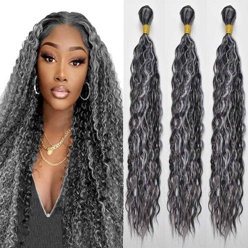 Habiliana Bundles Human Hair 16 18 20 Inch Deep Wave P4/GREY Human Hair Bundles 11A Unprocessed Brazilian Virgin Quick Weave Hair Extensions for Black Women