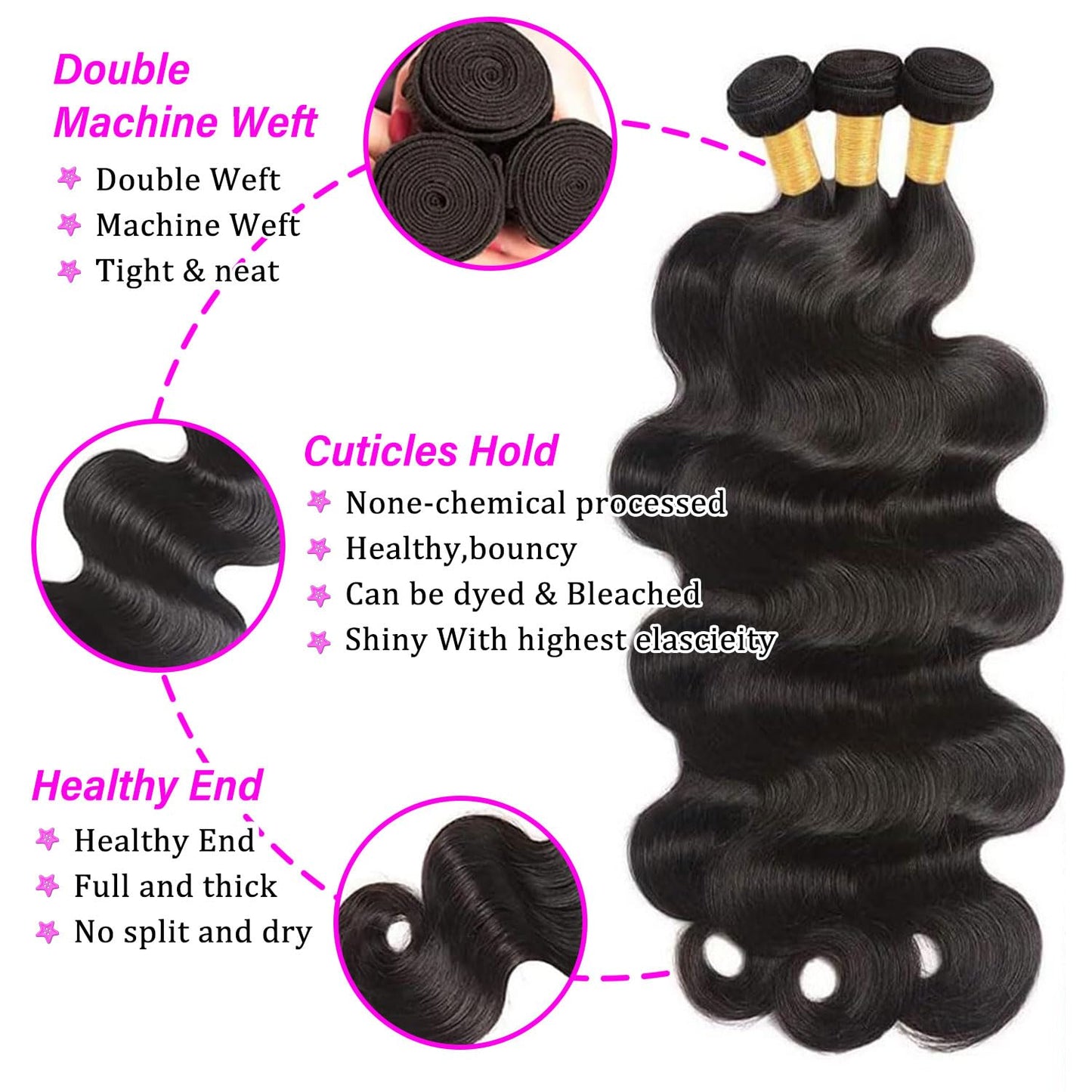 12A Human Hair Bundles 20 22 24 Inch Body Wave 3 Bundles Human Hair 100% Unprocessed Brazilian Virgin Hair Bundles Quick Weave Hair Extension Natural Black