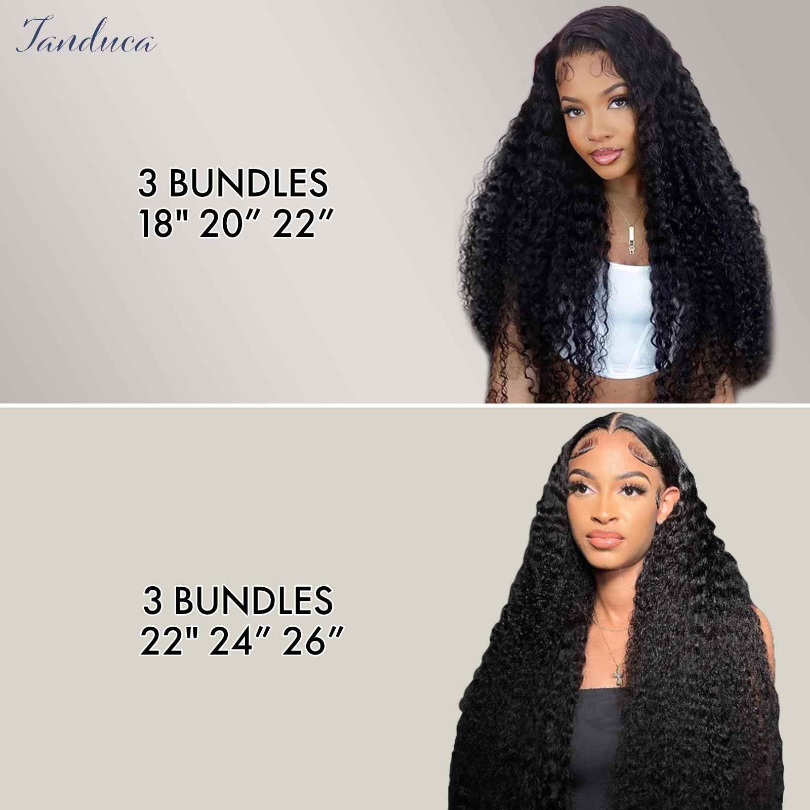 Human Hair Bundles 20 22 24 Inch Deep Wave Bundles Human Hair Curly 3 Bundle Deals 16A 100% Unprocessed Brazilian Raw Hair Weave Bundle Wet and Wavy Water Wave Human Hair Extensions Natural Black