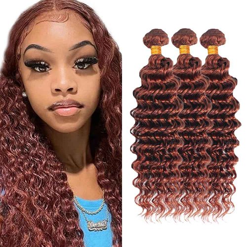 Dark Brown Bundles Human Hair #33 Deep Wave Bundles Reddish Brown Human Hair 16 18 20 inch Double Weft 300g
