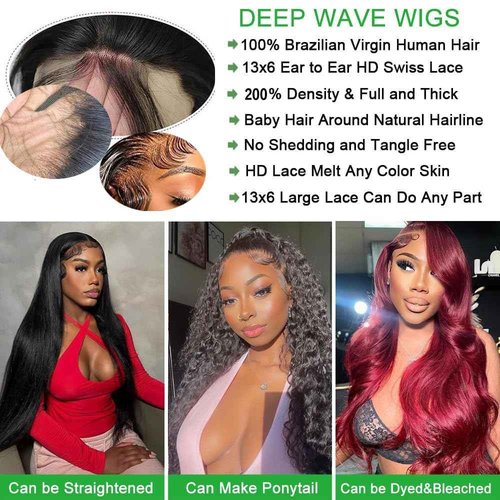 Ehelo 30 Inch Deep Wave Wig 13x6 Lace Frontal Deep Wave Wigs Human Hair 200% Density Pre Plucked Lace Front Wigs for Women 13x6 Lace Curly Human Hair Wig Deep Wave Glueless Wig