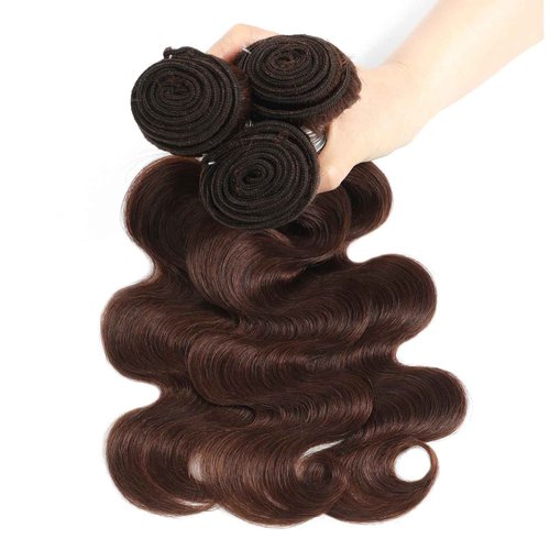 ALHER Chocolate Brown Body Wave Human Hair Bundles, 12A Color 4 Dark Brown Colored 3 Pack Bundles Sew In Weave Wavy, 100% Unprocessed Brazilian Virgin Remy Hair Soft Thick 10 12 14 Inch