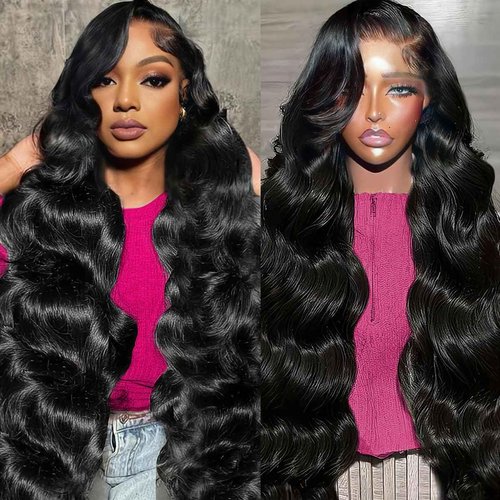 KXBKXB 13x6 Natural Color Body Wave HD Transparent Lace Frontal Wigs Human Hair 220% Density Body Wave Lace Front Wigs Human Hair Pre Plucked Glueless Wig Human Hair for Women 24Inch