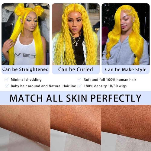 XIAPAY Yellow Lace Front Wig Human Hair 20 Inch Body Wave Blonde Wig Human Hair 13x4 Colored Lace Front Wigs Human Hair Pre Plucked 200% Density