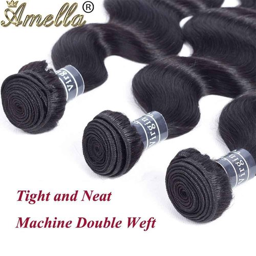 Amella Hair 100% Unprocessed Virgin Brazilian Human Hair Brazilian 22 20 18 inch Body Wave 3 Bundles Hair Extensions Grade 8A Remy Human Hair Bundles Natural Black Color