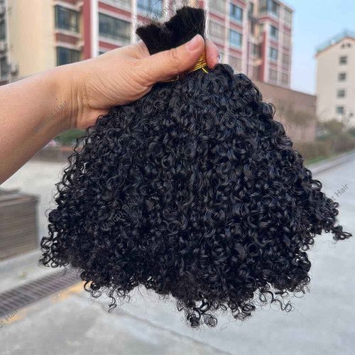 Afro Kinky Curly Bulk Human Hair Extensions Double Drawn Brazilian Virgin Braiding Hair For Boho Box Braids Afro Kinkys Crochet Hair Walnut hair 95-100g 24Inch 1Bundle