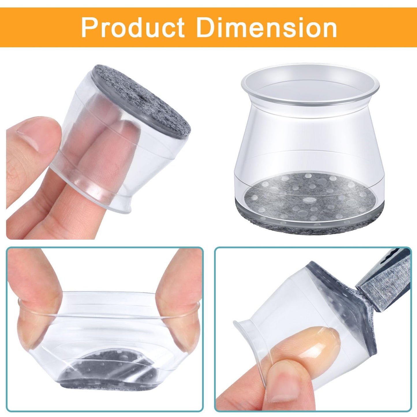 16 Pcs Chair Leg Protectors for Hardwood Floors, Silicone Felt Furniture Leg Cover Pad for Protecting Floors from Scratches and Noise, Smooth Moving,Large(Fit Round Diameter：1-5/16" to 2")