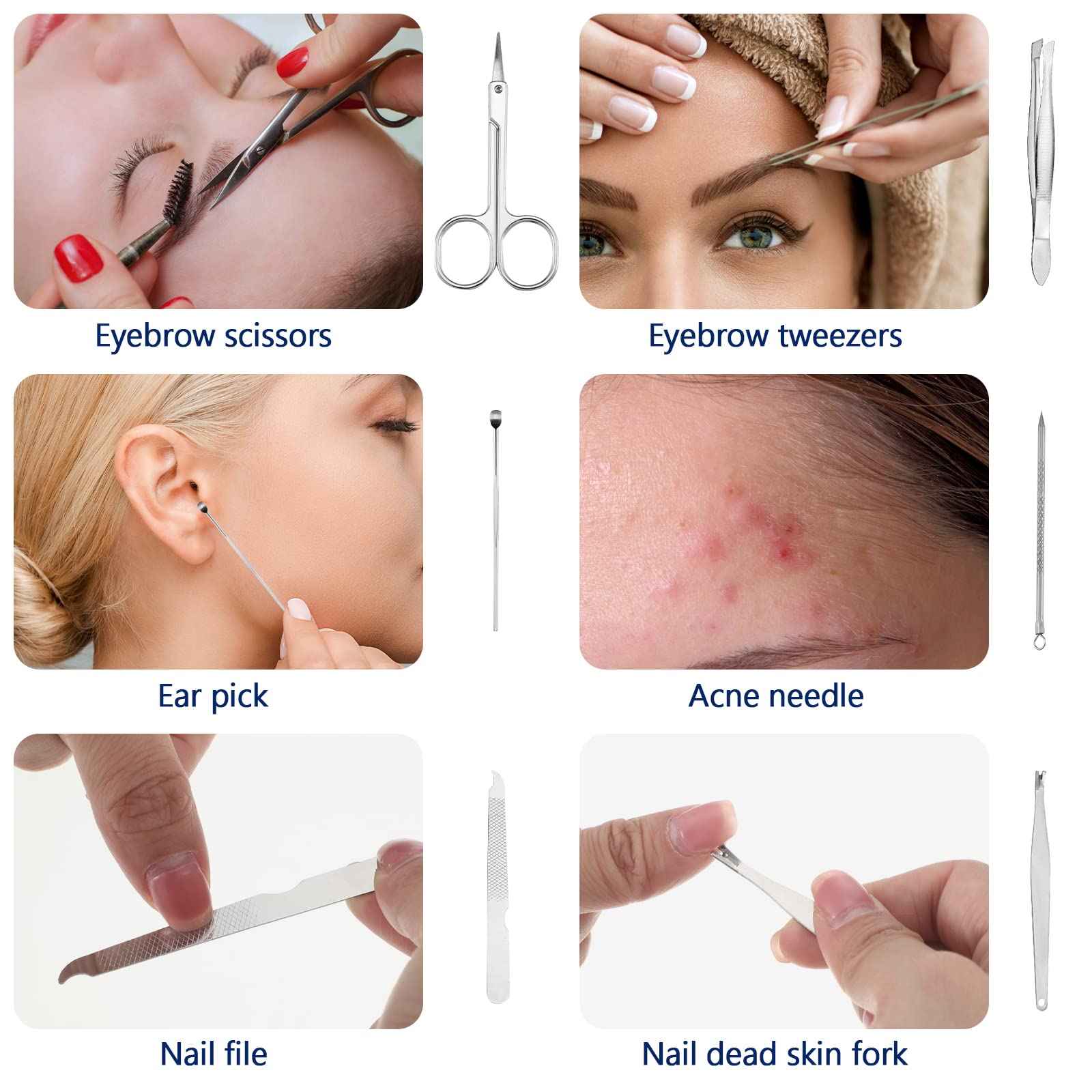 Geosar 50 Set 8 in 1 Travel Manicure Kit Bulk Professional Nail Clippers Pedicure Nail Care Tools Grooming Stainless Steel Set with Portable Travel Case, Gift for Christmas Men Women(Black)