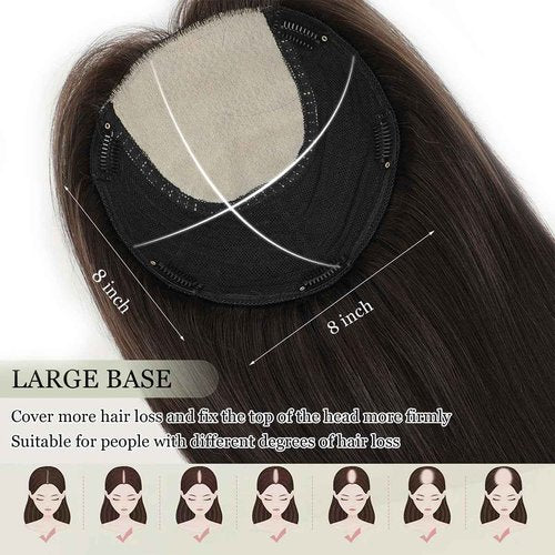 Aimeolyn Hair Toppers for Women Real Human Hair 12inch Hairs Toppers for women With Bangs Skin Scalp Big Base Cover Thinning Loss Top Hairs Wiglets