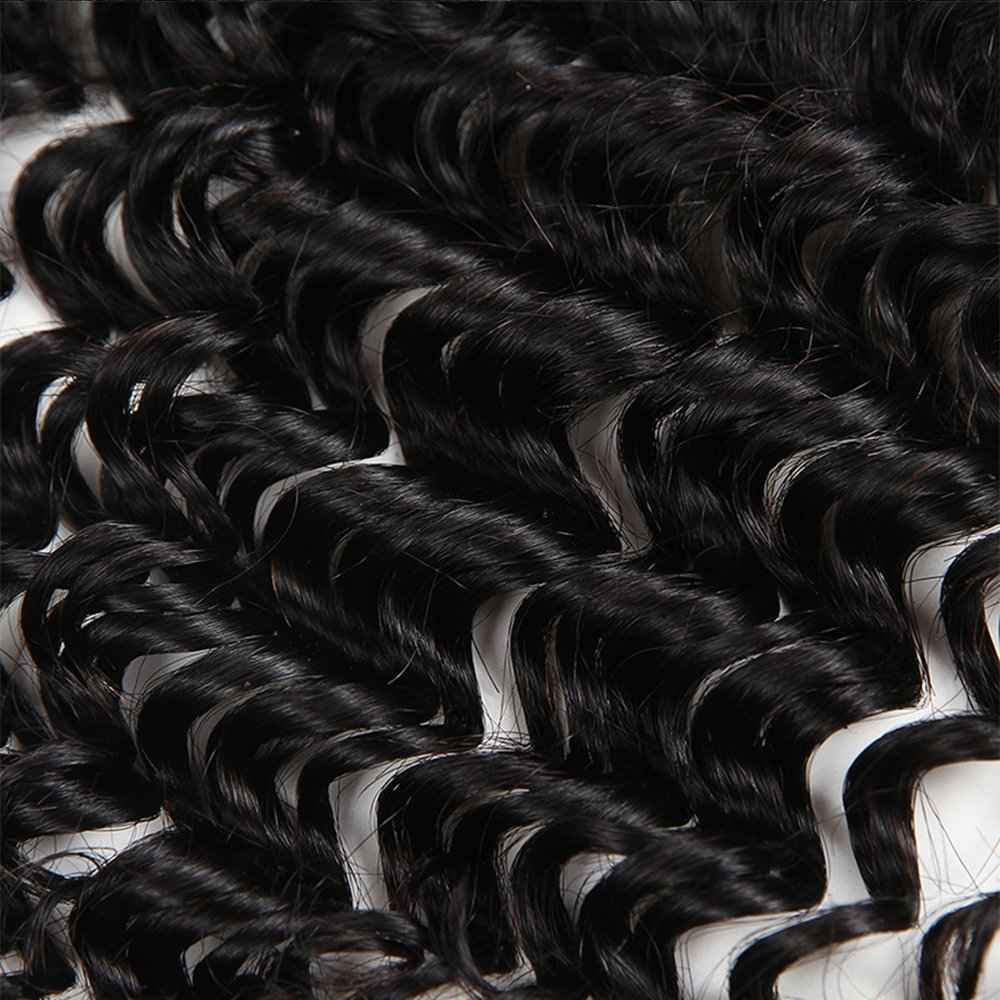 3 Bundles Deep Wave Virgin Human Hair with Lace Frontal Unprocessed Human Hair Extensions Natural Black Color (10 12 14+10)