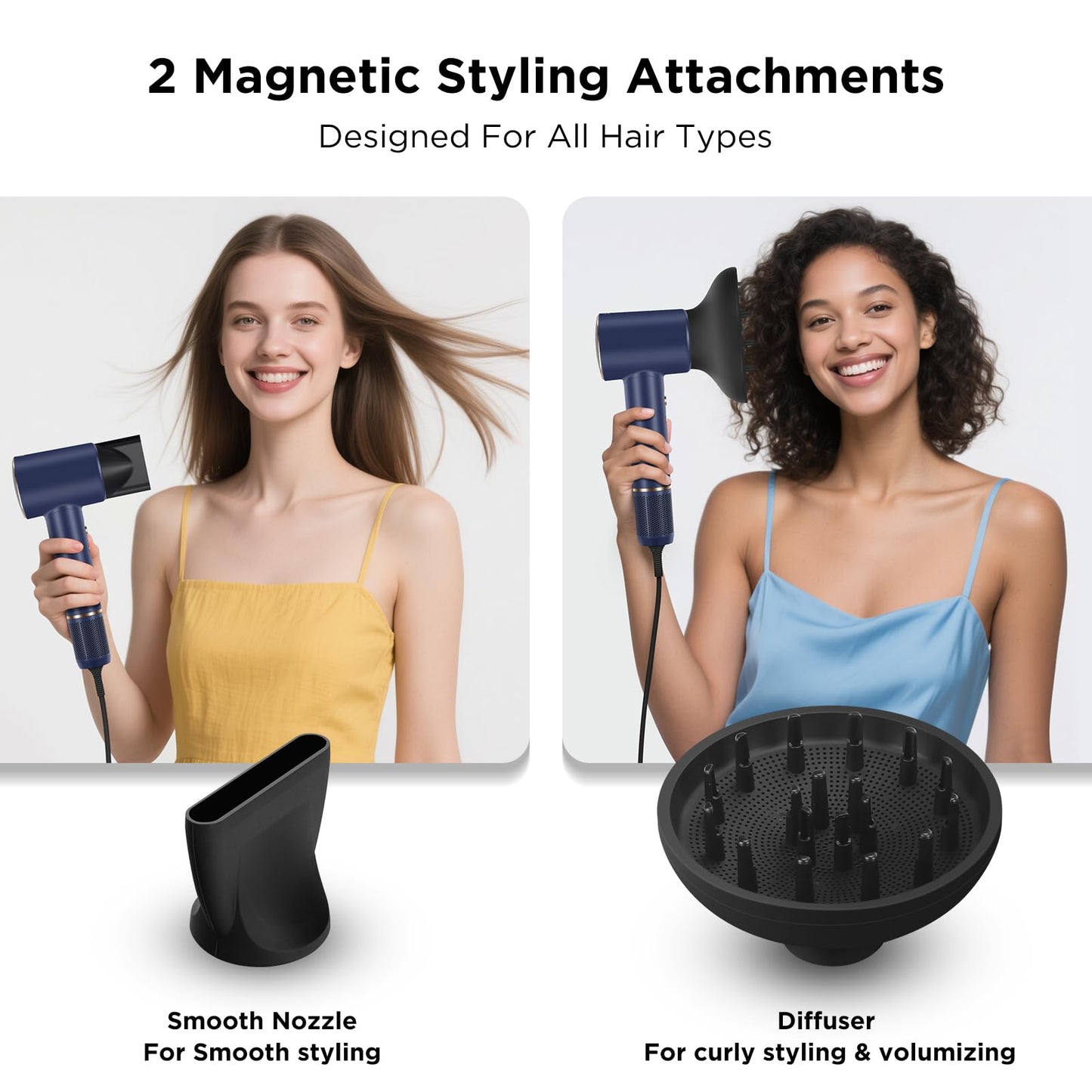 Hair Dryer, PARWIN PRO BEAUTY Fast Drying Blow Dryer with Diffuser, 110,000 RPM High Speed Hair Dryer with HD Display, 200 Million Negative Ions for Frizz Smoothing, 2 Speeds & 3 Temps, Prussian Blue