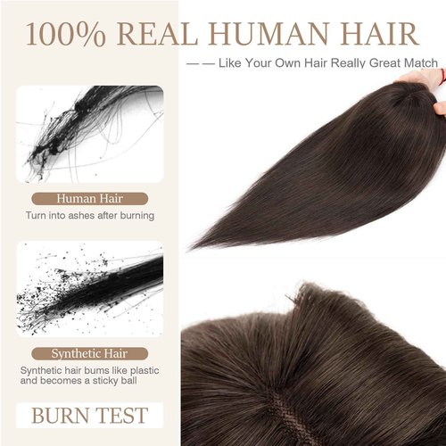 Rich Choices Hair Toppers for Women Real Human Hair 100% Human Remy Toppers for Women with Thinning Clip in NO Bangs Upgrade Extended 2"*6"Lace Base 150% Density 12 Inch #1B Natural Black