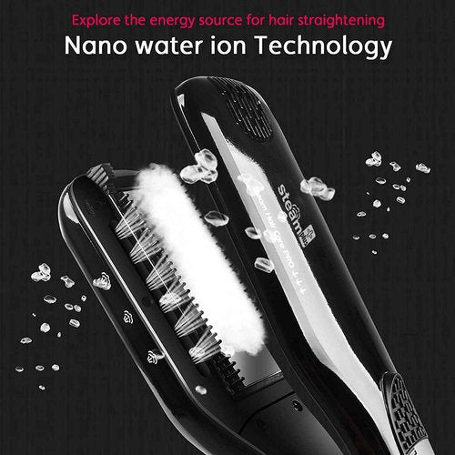 Hair Straightener with Steam,Salon Professional Nano Titanium Ceramic Steam Flat Iron with Removable Comb+Digital LCD+5 Level Adjustable Temperature+Auto Temperature Lock (Black)