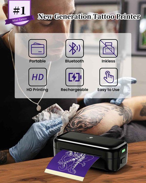 Phomemo TP31 Tattoo Stencil Printer -Mini Tattoo Printer Machine with 30pcs Transfer Paper,Small Portable Tattoo Machine for Beginners/Enthusiast/Artists,Easy to Use with Smartphone,Pad- Black