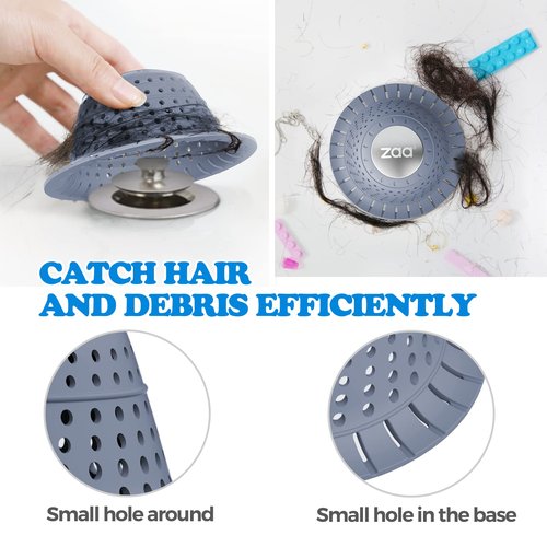 zaa Bathtub Drain Hair Catcher, Premium Silicone Collapsible 2 Pack Drain Protector for Pop-Up & Regular Drains of Shower, Bathtub, Tub, Bathroom, Sink, Blue