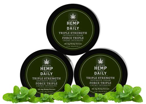 Premium Hemp Daily Triple Intensive Cream - Muscle, Knee, Joint, Back, Neck and Shoulder Topical Rub - Organic | 1.7 Ounces (Original Mint, Pack of 3)