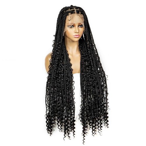 Braided Wigs for Black Women Full Lace Knotless Box Braided Wavy Wave Loc Wig Synthetic Lace Front Braided Wigs with Baby Hair Handmade Faux Locs Wig