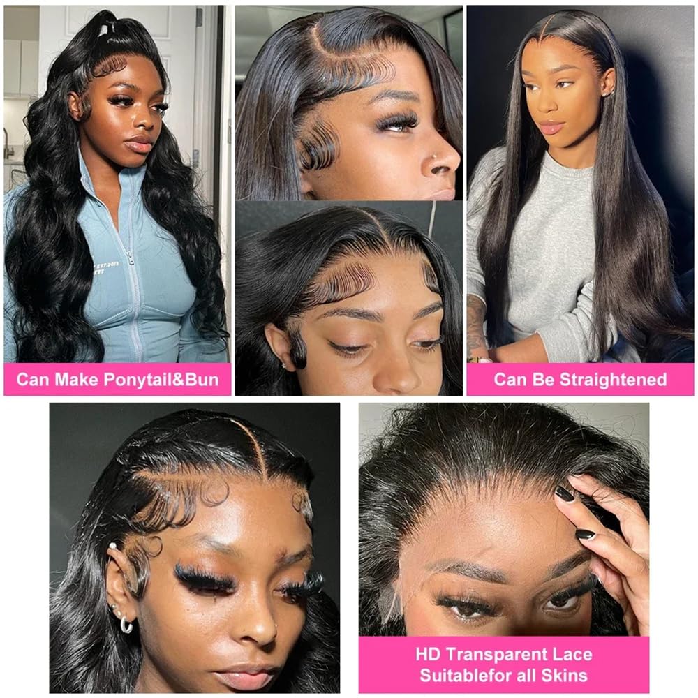 13x6 Body Wave Lace Front Wig Human Hair HD Transparent Body Wave Frontal Wig Pre Plucked With Baby Hair 26 Inch 200% Density Glueless Black Body Human Hair Wigs for Women