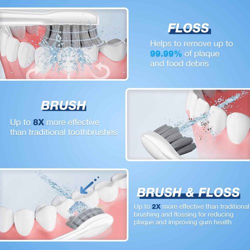 Electric Toothbrush and Water Flosser - Water Flossers for Teeth Electric Cleaning Brush with 5 Replacement Brush Heads, 5 Brush Modes, 17 Oz, 3 Stage Floss Tooth Brush 3 in 1 Teeth Cleaning Kit