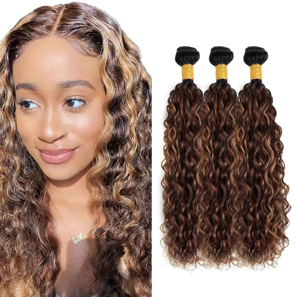 30 32 34 inch Ombre Water Wave Bundles 4/30 Human Hair Bundles Brown Wet and Wavy Bundle #4 Human Hair Bundle