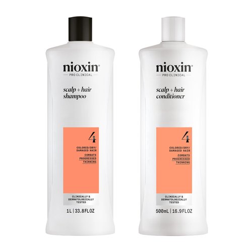 Nioxin System 4 Scalp Cleaning Shampoo and Therapy Conditioner Set for Color Treated Hair with Progressed Thinning