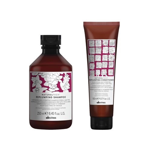 Davines Naturaltech REPLUMPING Shampoo & Conditioner, Gentle Cleasning To Add Hydration, Elasticity And Protection, Adds Fullness, Moisturizing & Detangling, 8.45 & 5.07 fl. oz.