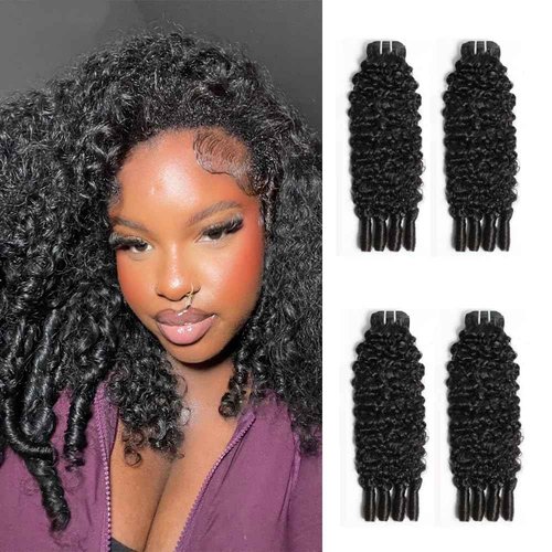 Burmese Curly Bundles Human Hair 4 Bundles 14 Inch Remy Hair Wet and Wavy Hair Bundle Quick Weave for Women Water Wave with Spiral Curly End Natural Black