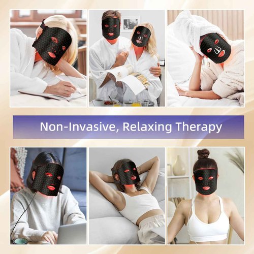 Eshomey Red LED Light Therapy Mask for Face, 7 Colors LED Face Mask Light Therapy with 91 LED, Rechargeable Led Face Mask for Anti Aging
