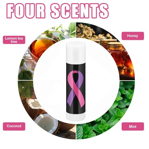 Fumete 100 Pcs Breast Cancer Awareness Lip Balm Bulk Pink Ribbon and Purple Ribbon Domestic Violence Awareness Moisturizer and Nourishing Lip Balm Gifts for Women Men Party Supplies, 4 Scents