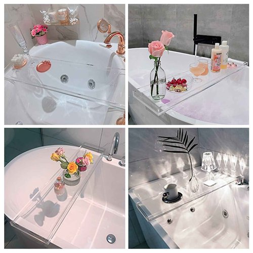 Acrylic Bathtub Tray Bath Caddy for Tub, Clear Bath Tray with Soap Box, 32.3 x 7.87 x 1.18 Inches