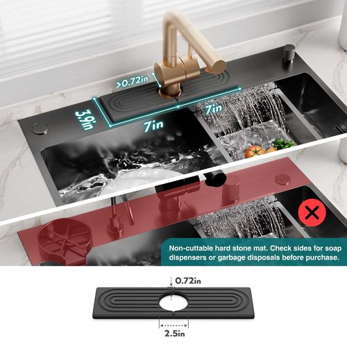eormoe Diatomite Kitchen Faucet Mat - 14Inch Water Absorbing Stone Tray for Sink, Stone Fast-Drying Faucet Mat for Kitchen Counter Sink Accessories (Dark Grey, 14'' x 3.9'')