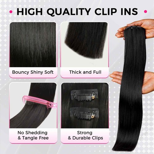 Lashey Invisi Edge Clip in Hair Extensions, 7pcs 110g Silky Straight Seamless Clip in Hair Extensions Human Hair 14 Inch Natural Black Hair with Invisible Soft Weft