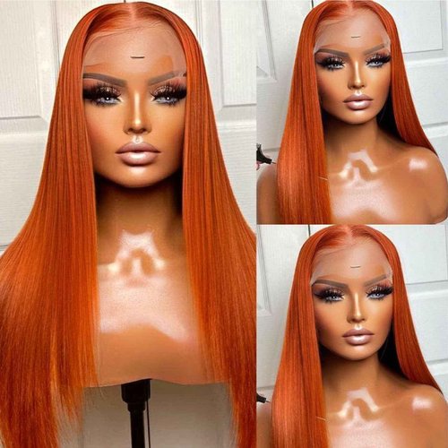 Fiumer Ginger Wig Human Hair 13x4 Straight Ginger Orange Lace Front Wigs Human Hair HD Transparent Lace Frontal 350 Colored Wig Pre Plucked 180% Density 28inch