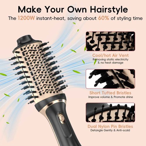 Nycoba Hair Dryer Brush Set, Multifunctional Hot Air Brush for Salon Blowouts, Negative Ion Technology & Quick Drying, Shiny and Less Frizz, Black Orange
