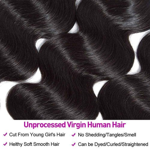 Flady Body Wave 3 Bundles Human Hair 20 22 24 Inch 100% Unprocessed 12A Human Hair Bundles Body Wave 3 Bundles Human Hair Weave Body Wave Human Hair Extensions Natural Color