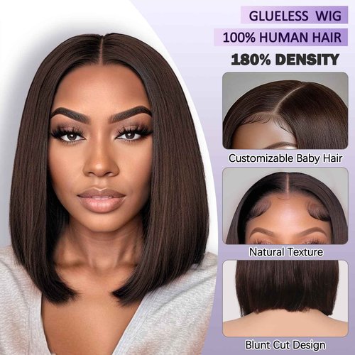 ManeMajesty Short Straight Wigs Human Hair,13X2 HD Lace Frontal Wigs 12A 100% Brazilian Remy Human Hair Wig for Women, Natural Color 12 Inch