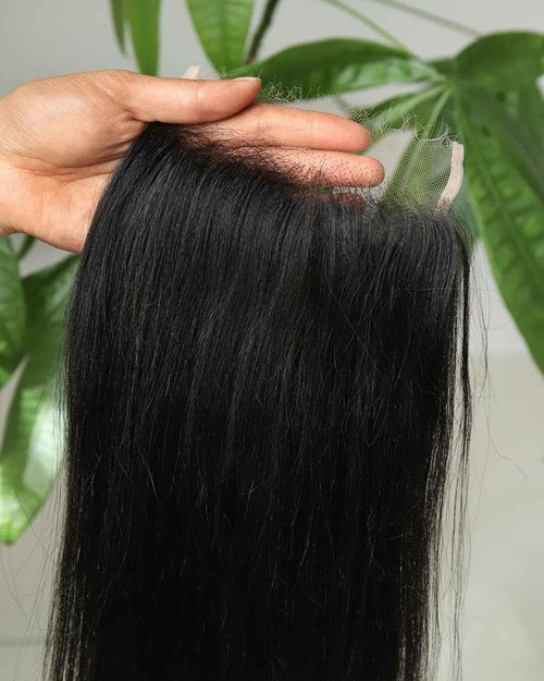 BEEOS Yaki Straight 5x5 SKINLIKE Real HD Lace Closure, Pre-Plucked Bleached Knots Natural Black Human Hair 16 Inch