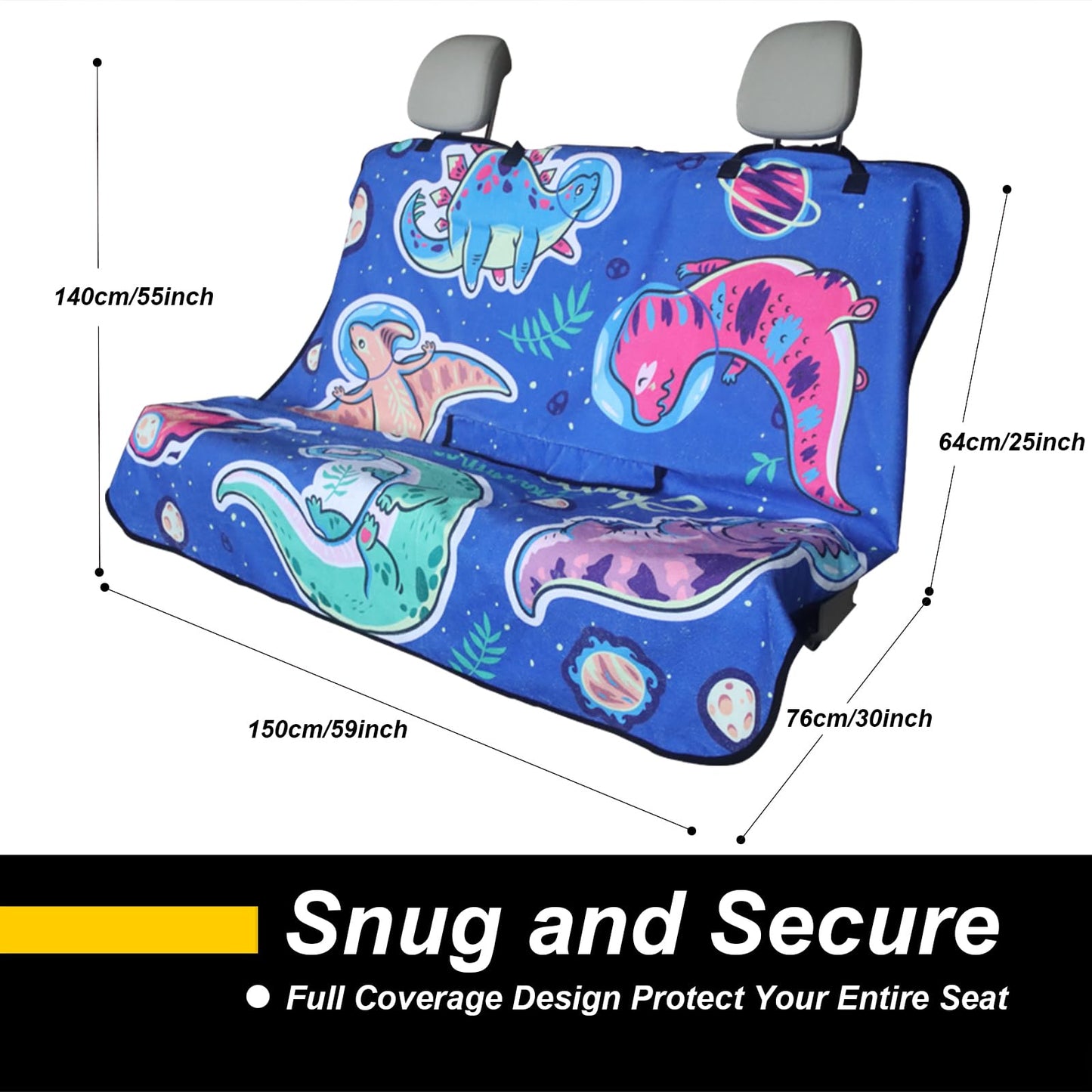 LoyaGour Back Seat Cover for Car Trucks Van SUV,Waterproof Rear Bench Towel Seat Covers for Dogs and Kids,Automotive Backseat Protector (Cartoon Dinosaur)