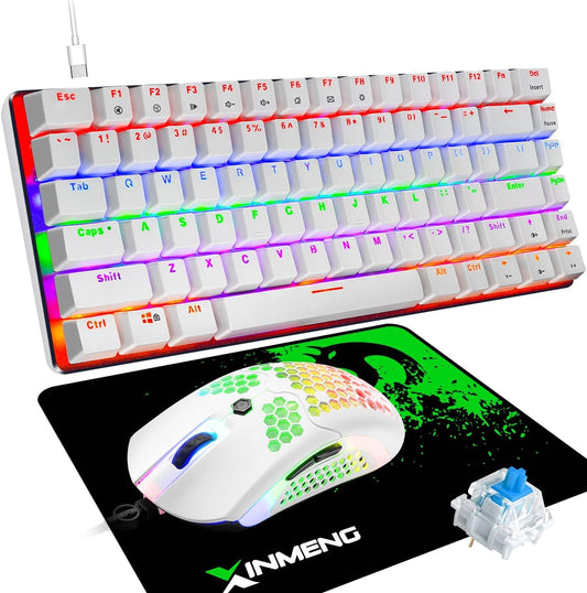 ZIYOU LANG Gaming Keyboard and Mouse and Mouse Pad,Wired Rainbow Backlit Mechanical Keyboard,Superlight RGB Gaming Mouse,12000DPI Optical Sensor,6 Programmable Buttons Mice for PC Gamers(White)