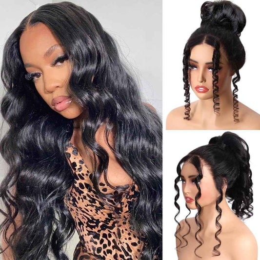 360 Lace Front Wigs Human Hair Body Wave Hidden Strap 360 Glueless Wig Human Hair Full Lace Pre-Bleached Knots Pre-Cut Pre-Plucked HD Lace Natrual Black Color 22 inches