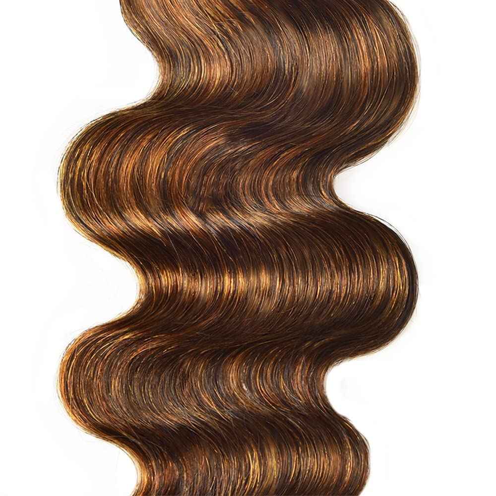 Giginger Bundles Human Hair Body Wave Human Hair Bundles 24 26 28 Inch Brazilian Chocolate Brown Highlight P4/30 Unprocessed Quick Weave Soft Sewn In Hair Extensions for Black Women