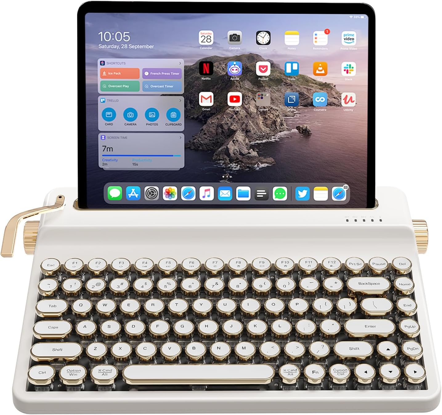YUNZII QL75 Wireless Typewriter Hot Swap Retro Mechanical Keyboard,Punk Round Keycaps,RGB Backlit QMK/VIA Programmable,Multi-Device Keyboard with 2.4GHz/Type-C/BT5.0 (Pink, Cocoa Cream V2 Switch)
