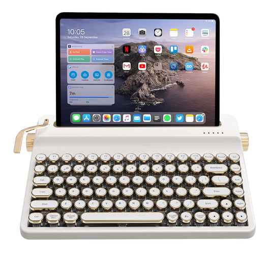 YUNZII QL75 Wireless Typewriter Hot Swap Retro Mechanical Keyboard,Punk Round Keycaps,RGB Backlit QMK/VIA Programmable, Multi-Device Keyboard with 2.4GHz/Type-C/BT5.0 (White, Onyx Switch)