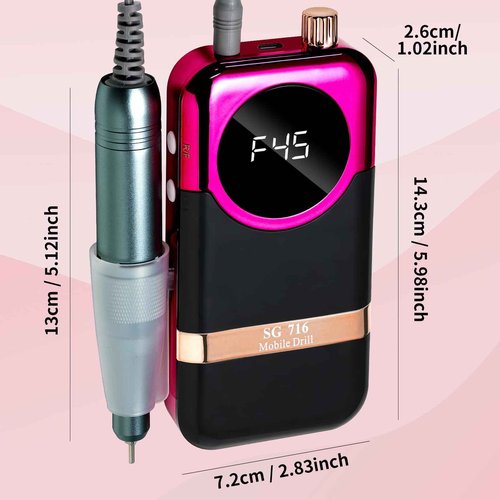 LIMEGIRL Professional Electric Nail Drill Kit 45000RPM Portable Cordless Toenail Cordless Toenail Machine with 14 Drill Bits and Base for Women(Rose Red)