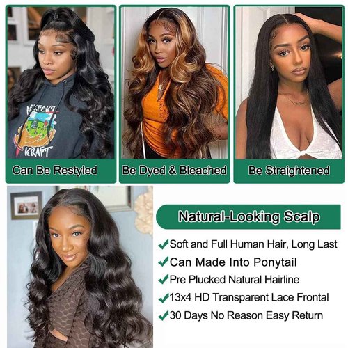 Douyin Body Wave Lace Front Wigs Human Hair Pre Plucked 22 Inch 180% Density 13x4 HD Lace Front Wigs For Women Glueless Transparent Human Hair Wig Natural Black Color