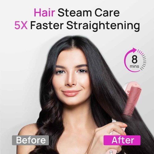 Aniekin 3 in 1 Steam Hair Straightener Brush, 4 Temp Settings & Steam Reduces Damage, Nourishes Hair, and Expedites Straightening, Dual Voltage, Professional Styling Tools