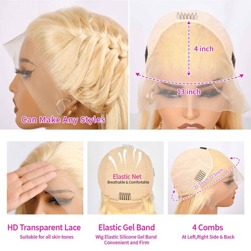 Anderade 613 Lace Front Wig with Human Hair, Blonde, Straight, Pre-Plucked Baby Hair, Lace Frontal, 26"