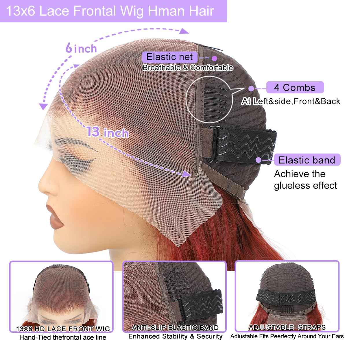 22 Inch Lace Front Wigs Reddish Brown Lace Front Human Hair Body Wave 180% Density 33# Lace Frontal Wig Pre Plucked with Baby Hair for Women Auburn Brown