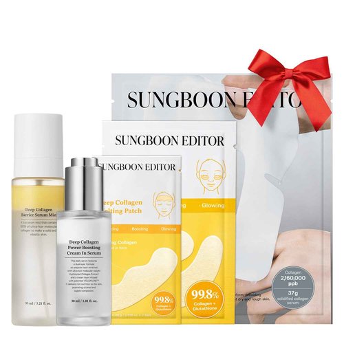 SUNGBOON EDITOR Refine Finelines Routine for Glass Skin Set (Deep Collagen Face Mask 4ea, Collagen Melting Patch 6pcs, Collagen Cream In Serum, Collagen Barrier Serm Mist), Skincare Gift Sets for Mom