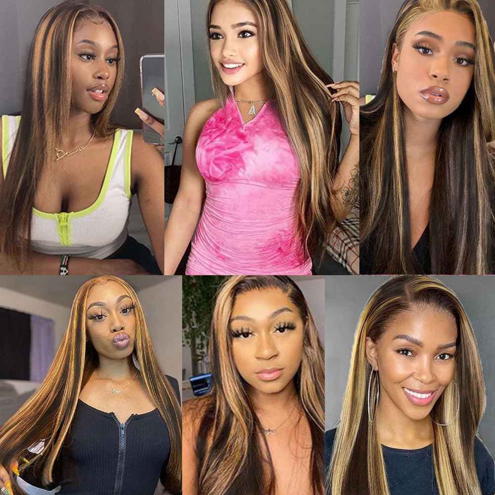 Highlight P1B27 Straight Bundles Ombre Honey Blonde Human Hair Bundles Grade 8A Brazilian Remy Hair Weaves Extensions For Women 26 28 30 Inch